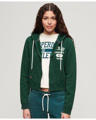 Superdry Athletic Essentials Relaxed Crop Zip-hoodie - Green