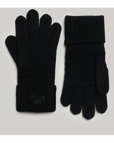 Superdry Geribde Gebreide Handschoenen - Zwart