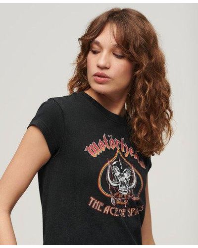 Superdry Motörhead X T-shirt Met Kapmouwen - Zwart