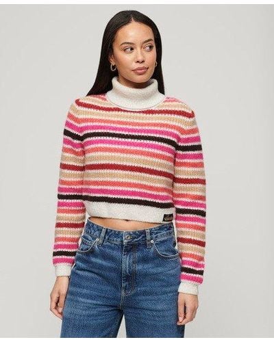 Superdry Stripe Cropped Roll Neck Sweater - Red