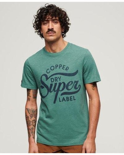 Superdry Copper Label T-shirt Met Tekst - Groen