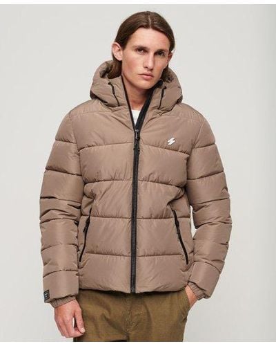 Superdry Hooded Sports Puffer Jacket - Brown