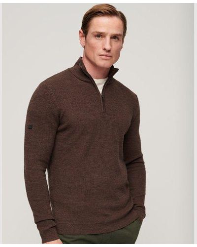 Superdry Merino Half Zip Jumper - Brown