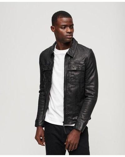 Superdry Classic Seventies Leather Jacket - Black