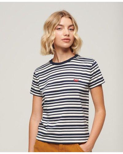 Superdry Ladies Slim Fit Essential Logo Striped Fitted T-shirt - Blue