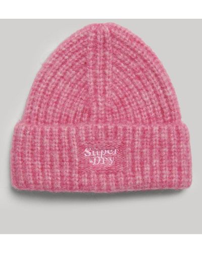 Superdry Rib Knit Beanie Hat - Pink