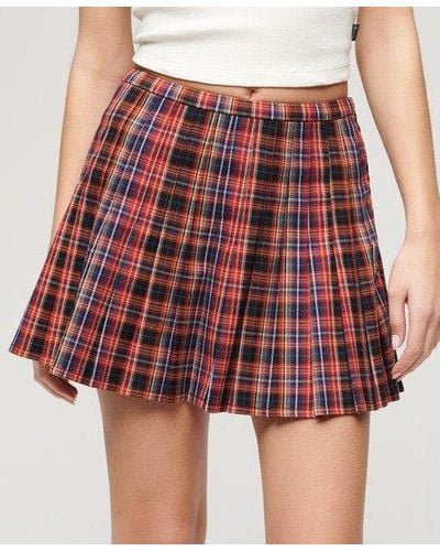 Superdry Mid Rise Check Mini Skirt - Red