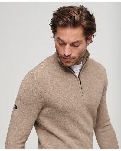 Superdry Merino Half Zip Sweater - Brown