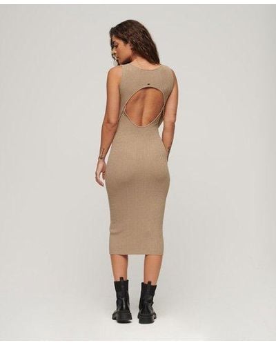Superdry Backless Knitted Midi Dress - Natural