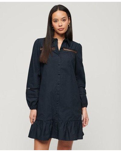 Superdry Lace Mix Shirt Dress - Blue