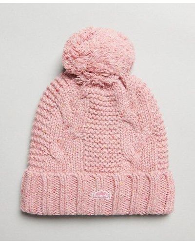 Superdry Cable Knit Bobble Beanie - Pink