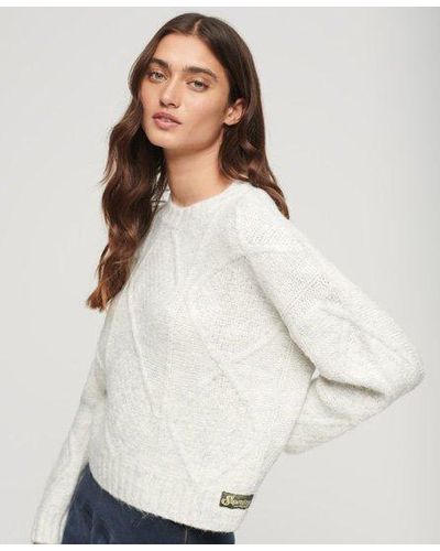 Superdry Cable Knit Chunky Sweater - White