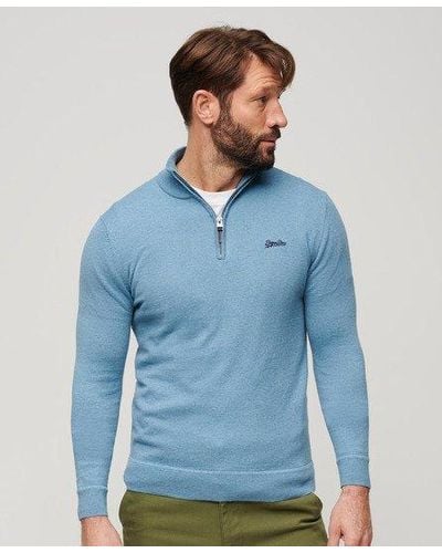 Superdry Henley Cotton Cashmere Knitted Sweater - Blue