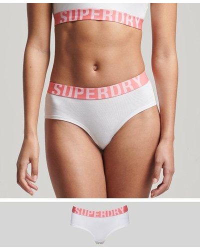 Superdry Bas de bikini taille basse en coton bio large logo - Blanc
