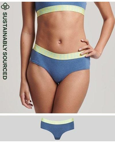Superdry Bas de bikini taille basse en coton bio large logo - Bleu