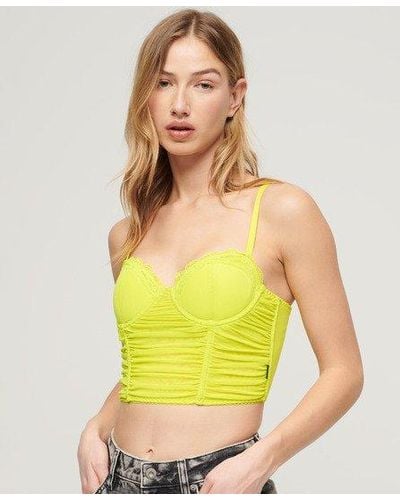 Superdry Ruched Mesh Crop Corset Top - Yellow