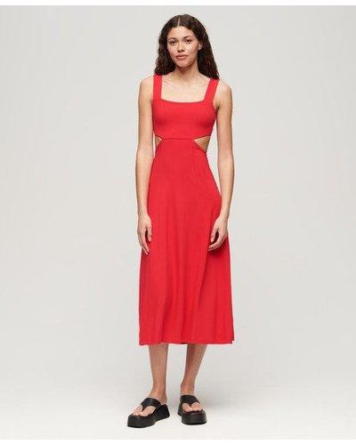 Superdry Ladies Slim Fit Jersey Cutout Midi Dress - Red