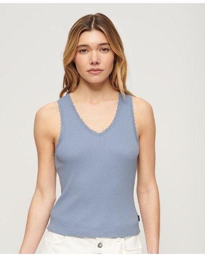 Superdry Ladies Slim Fit Lace Trim Athletic Essentials Vest Top - Blue