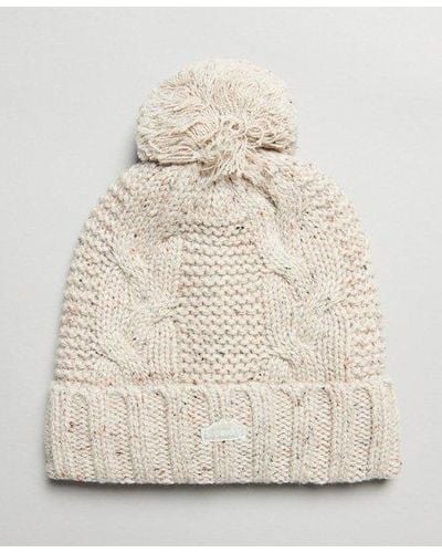Superdry Cable Knit Bobble Beanie - Natural