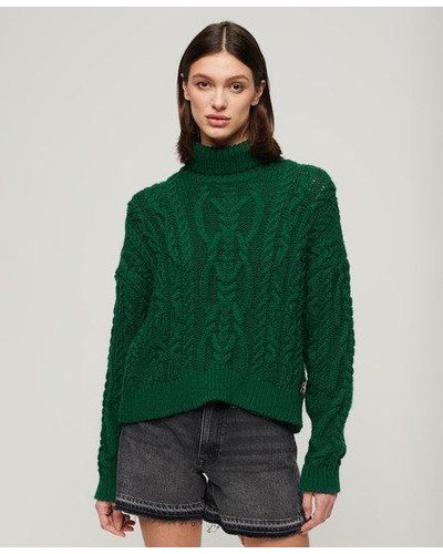 Superdry Cable Knit Polo Neck Sweater - Green