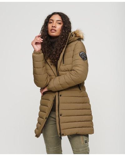Superdry Maxi Hooded Puffer Coat in Black | Lyst