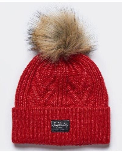 Superdry Luxe Kabelbeanie - Rood