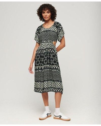 Superdry Midi-jurk Met Print En Uitsnijding - Zwart