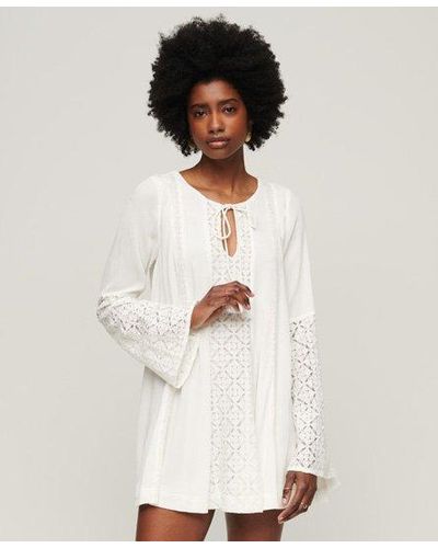 Superdry Lace Flare Sleeve Mini Dress - White