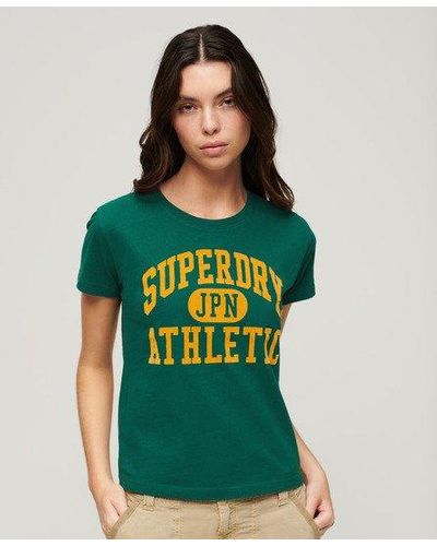 Superdry Varsity T-shirt Met Flockprint En Aansluitende Pasvorm - Groen