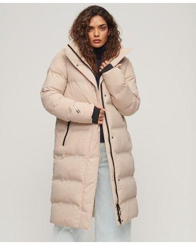 Superdry Hooded Longline Puffer Coat - Natural