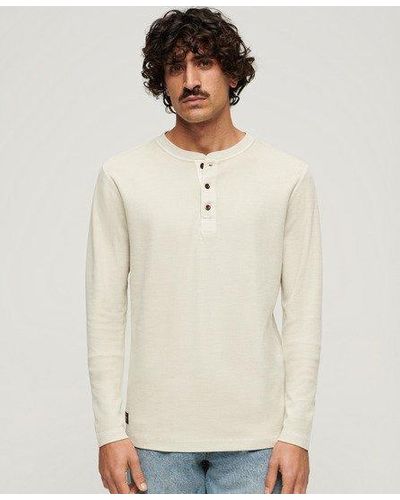 Superdry Waffle Long Sleeve Henley Top - Natural