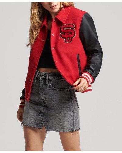 Superdry Vintage Mixed Varsity Bomber - Red
