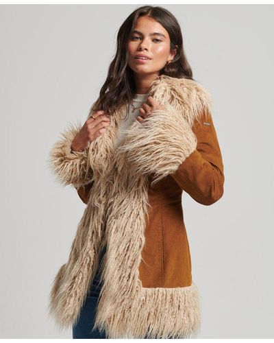 Superdry Faux Fur Lined Afghan Coat - Brown