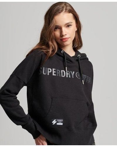 Superdry Independent Logo Foil Crop Hoodie - Black