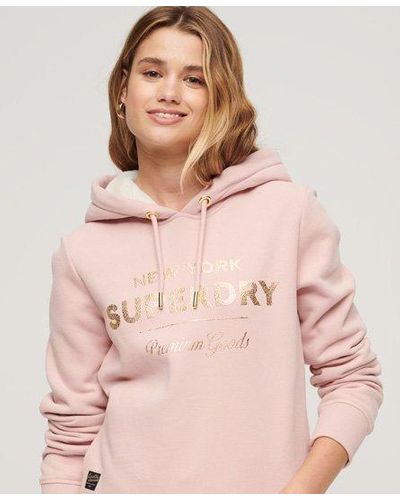 Superdry Imprimée sweat à capuche et logo métallisé luxe - Rose