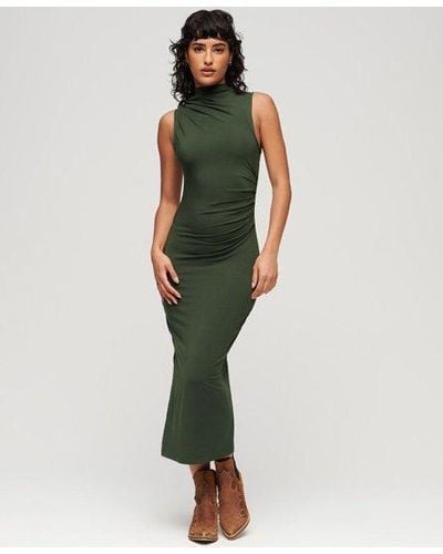 Superdry Jersey Midi-jurk Met Ruches - Groen