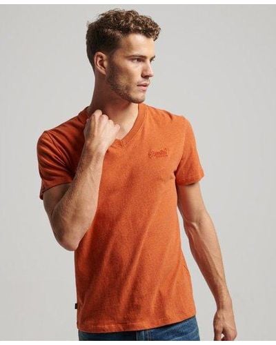 Superdry T-shirt à col v et logo essential en coton bio - Orange