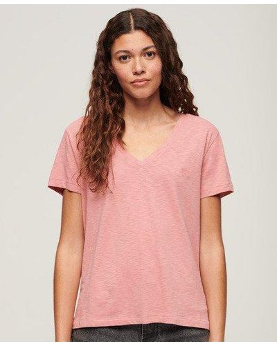 Superdry Slub Embroidered V-neck T-shirt - Pink
