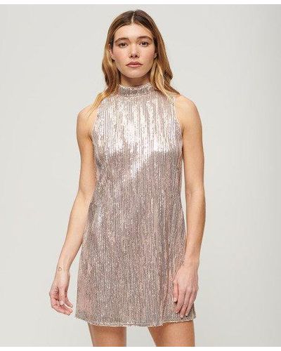 Superdry Sleeveless Sequin A Line Mini Dress - Natural