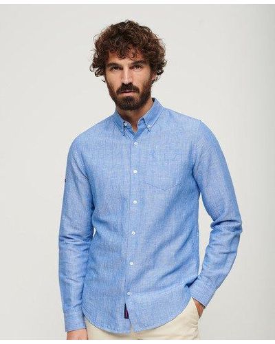 Superdry Organic Cotton Studios Linen Button Down Shirt - Blue