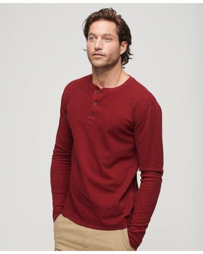 Superdry Waffle Long Sleeve Henley Top - Red