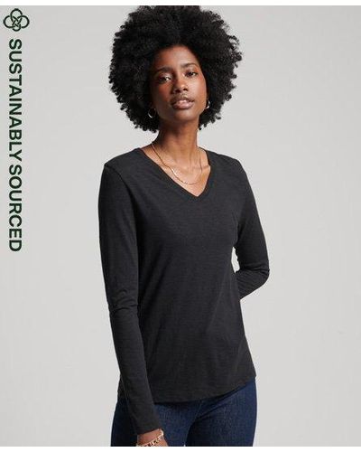 Superdry Organic Cotton Long Sleeve Pocket V-neck Top - Black