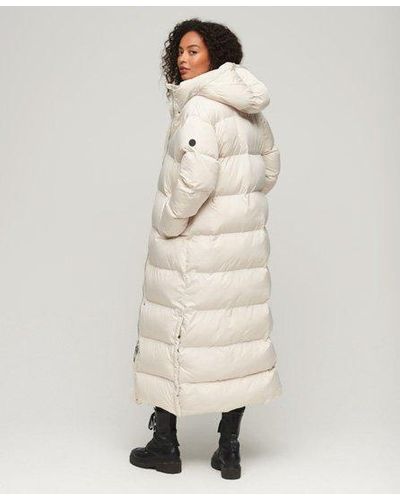 Superdry Maxi Hooded Puffer Coat - Natural
