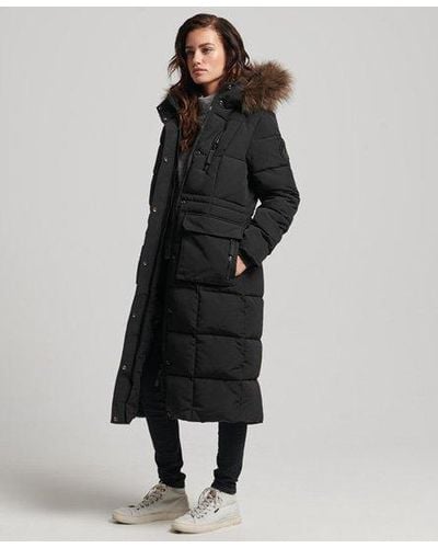Superdry Longline Faux Fur Everest Coat - Black