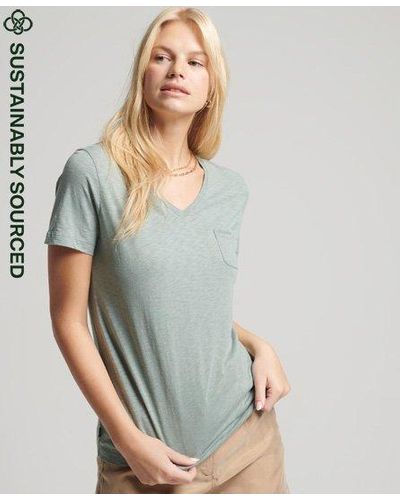 Superdry T-shirt à col v et poche poitrine studios en coton bio - Gris
