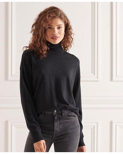 Superdry Merino Drop Shoulder Roll Neck Sweater - Black
