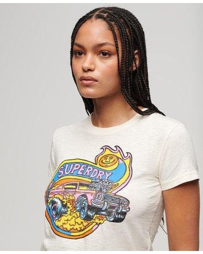 Superdry T-shirt Met Neon Motorprint En Aansluitende Pasvorm - Wit