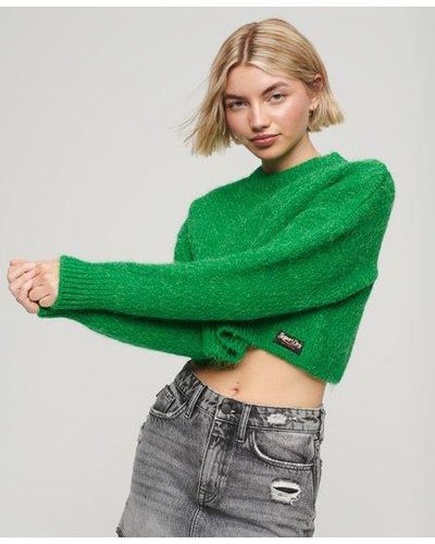 Superdry Vintage Textured Crop Knit Sweater - Green