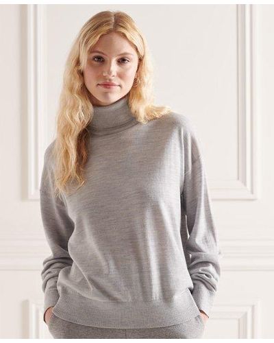 Superdry Merino Drop Shoulder Roll Neck Sweater - Gray