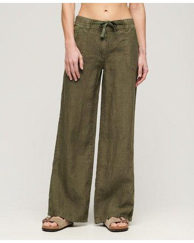 Superdry Linen Low Rise Trousers - Green
